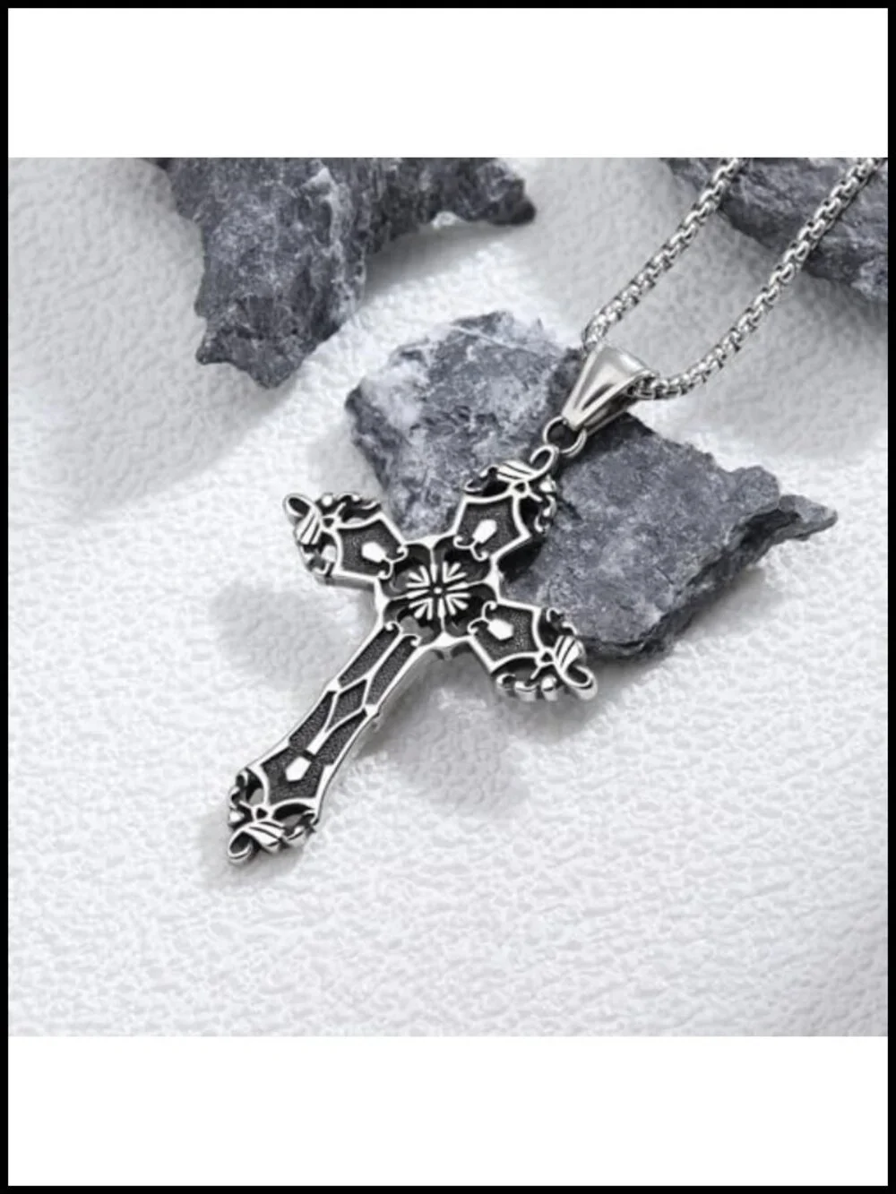 Gothic Cross Pendant Necklace 316L Stainless Steel Victorian Filigree Dark